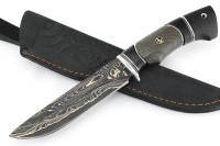 Нож Скат (ламинат - 9ХС и дамаск с никелем, рукоять черный граб, ясень стабилизированный, авторский пин)
