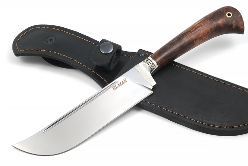 Нож Узбек-2 (порошковая сталь ELMAX, коричневая стабилизированная карельская берёза) - всадной монтаж 