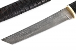 Нож Самурай (дамаск, черный граб, деревянные ножны, резьба ручной работы) на подставке - Нож Самурай (дамаск, черный граб, деревянные ножны, резьба ручной работы) на подставке