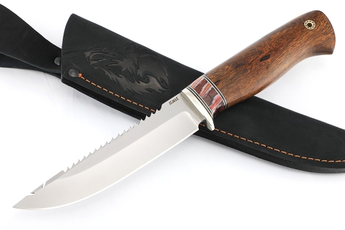 Нож Судак большой (Elmax, низельбер, стабилизированный зуб мамонта, железное дерево)