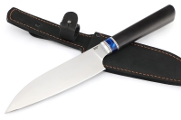 Кухонный нож Сантоку средний кованая сталь 95x18 рукоять вставка акрил синий, черный граб
