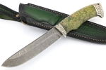 Нож Скат (дамаск, мельхиор, карельская берёза зеленая) формованные ножны - Нож Скат (дамаск, мельхиор, карельская берёза зеленая) формованные ножны