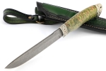 Нож Скат (дамаск, мельхиор, карельская берёза зеленая) формованные ножны - Нож Скат (дамаск, мельхиор, карельская берёза зеленая) формованные ножны