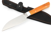 Кухонный нож Сантоку малый кованая сталь 95x18 рукоять карельская береза янтарная цельнометаллический