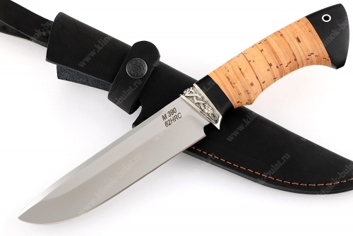 Нож Скат (порошковая сталь M390, береста, гарда мельхиор)