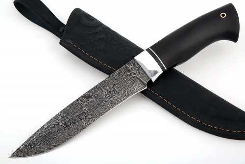 Нож Таран (мозаичный дамаск с никелем, чёрный граб - всадной монтаж) РАСПРОДАЖА 