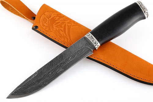 Нож Таран (торцевой дамаск, чёрный граб - мельхиор) распродажа 