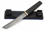 Нож Самурай (дамаск, черный граб - резная рукоять) на подставке - Нож Самурай (дамаск, черный граб - резная рукоять) на подставке