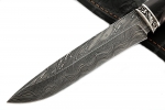 Нож Таран (торцевой дамаск с никелем, чёрный граб - мельхиор) резная рукоять - Нож Таран (торцевой дамаск с никелем, чёрный граб - мельхиор) резная рукоять