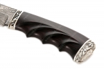 Нож Таран (торцевой дамаск с никелем, чёрный граб - мельхиор) резная рукоять - Нож Таран (торцевой дамаск с никелем, чёрный граб - мельхиор) резная рукоять