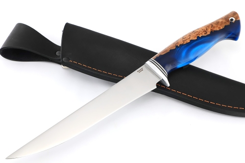 Нож Филейный средний (х12МФ, рукоять гибрид- карельская береза акрил синий) 