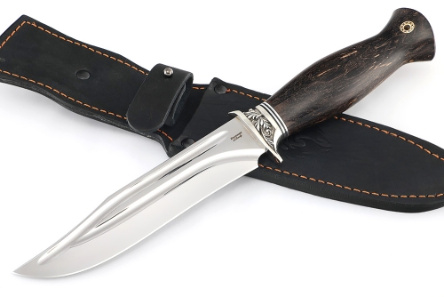 Нож Атака (х12МФ- долы, мельхиор карельская береза коричневая)
