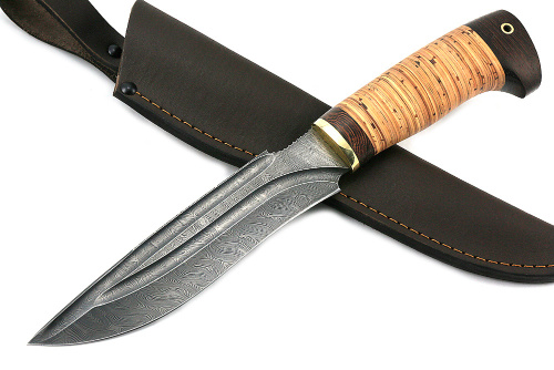 Нож Викинг (дамаск-долы, береста) 