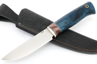 Нож Рысь (порошковая сталь ELMAX, карельская берёза синяя, вставка зуб мамонта)