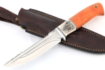 Нож Судак большой (К340 - долы, вставка элфорин - скримшоу, кап клена оранжевый) формованные ножны - Нож Судак большой (К340 - долы, вставка элфорин - скримшоу, кап клена оранжевый) формованные ножны