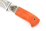 Нож Судак большой (К340 - долы, вставка элфорин - скримшоу, кап клена оранжевый) формованные ножны - Нож Судак большой (К340 - долы, вставка элфорин - скримшоу, кап клена оранжевый) формованные ножны