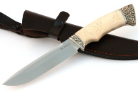 Нож Скат (порошковая сталь Elmax, рог лося - мельхиор), резьба ручной работы