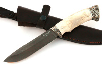Нож Скат (булат, рог лося - мельхиор), резьба ручной работы