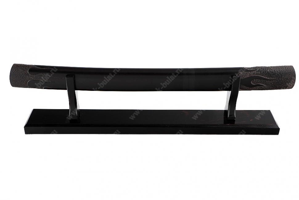 Нож Самурай большой (кованая х12МФ, черный граб) деревянные ножны, резьба ручной работы, на подставке