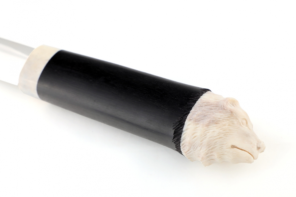 Нож Северный малый №2 (Х12МФ, кованый дол, чёрный граб - рог лося) резьба медведь