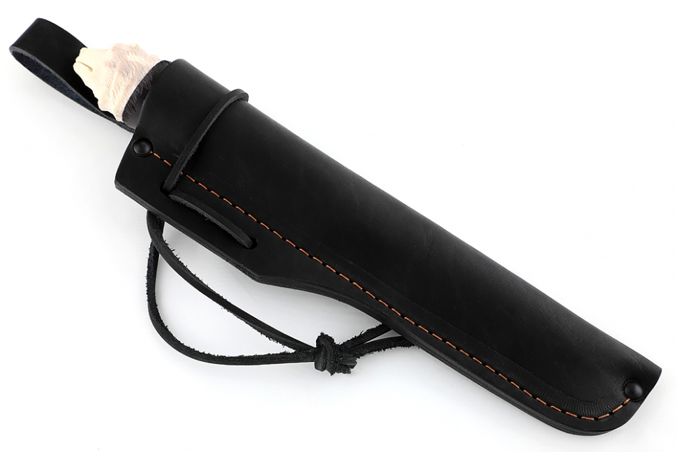 Нож Северный малый №2 (Х12МФ, кованый дол, чёрный граб - рог лося) резьба медведь