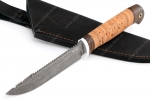 Нож Судак малый (К340, рукоять береста) - Рыболовный нож с серрейтором для чистки чешуи