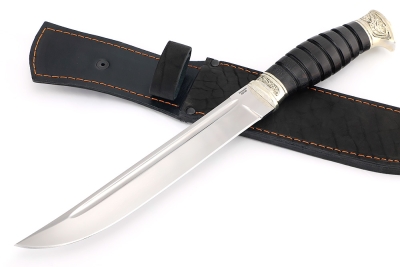 Нож Пластун (казачий пластунский нож) сталь кованая 95Х18, рукоять мельхиор, черный граб