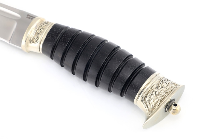 Нож Пластун (казачий пластунский нож) сталь кованая 95Х18, рукоять мельхиор, черный граб