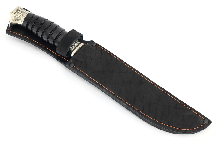 Нож Пластун (казачий пластунский нож) сталь кованая 95Х18, рукоять мельхиор, черный граб