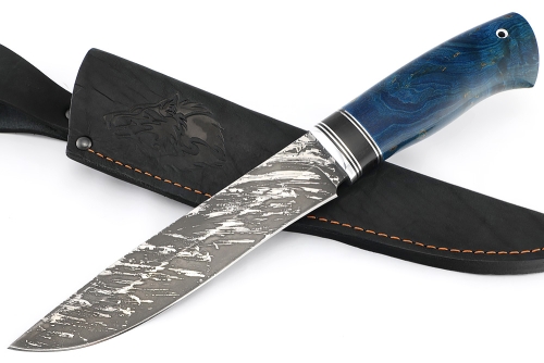 Нож Таран (D2, карельская берёза синяя)