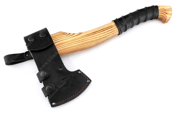 Топор средний №2 (композитный сплав У10+ХВГ, художественная гравировка, рукоять - ясень+кожа)