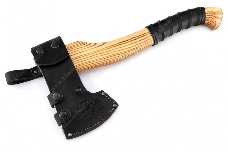 Топор средний №2 (композитный сплав У10+ХВГ, художественная гравировка, рукоять - ясень+кожа)