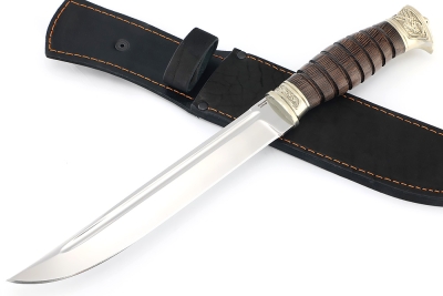 Нож Пластун (казачий пластунский нож) сталь кованая Х12МФ, рукоять мельхиор, венге