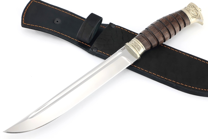 Нож Пластун (казачий пластунский нож) сталь кованая Х12МФ, рукоять мельхиор, венге