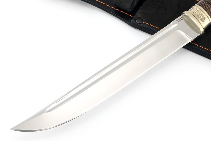 Нож Пластун (казачий пластунский нож) сталь кованая Х12МФ, рукоять мельхиор, венге