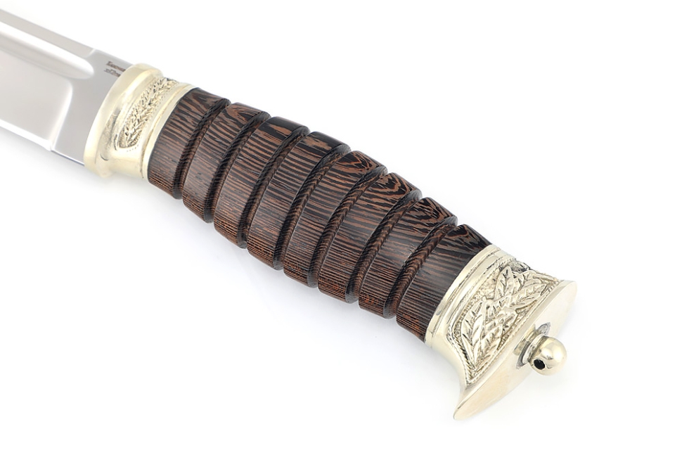 Нож Пластун (казачий пластунский нож) сталь кованая Х12МФ, рукоять мельхиор, венге