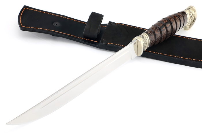 Нож Пластун (казачий пластунский нож) сталь кованая Х12МФ, рукоять мельхиор, венге