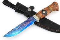 Нож Флагман (ламинат воронёный - 9ХС и дамаск с никелем, рукоять наборная стабилизированная карельская, мозаичный пин)
