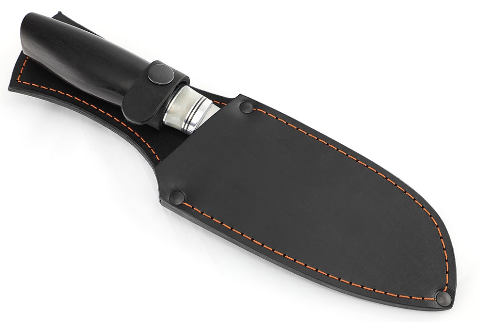 Кухонный нож Сантоку средний (широкий) кованая сталь Х12МФ рукоять вставка акрил белый, черный граб