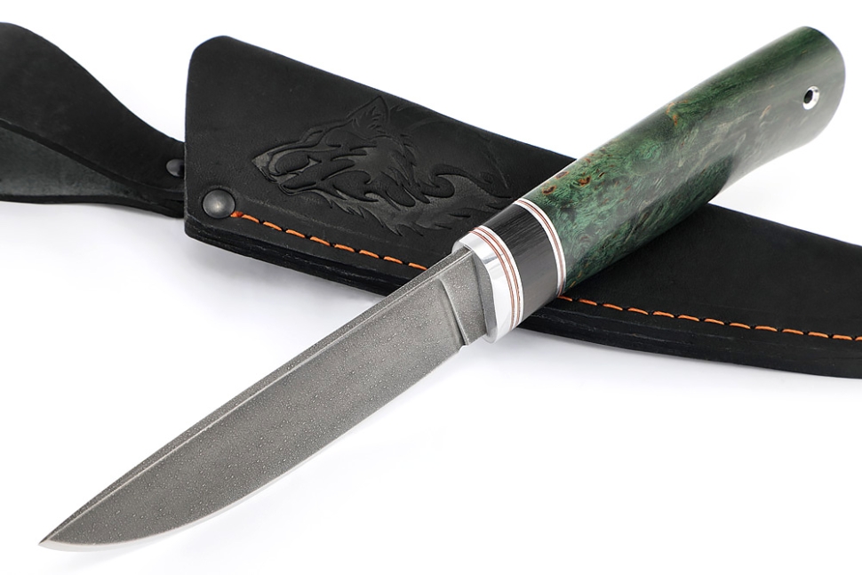 Нож Рысь (ХВ5-Алмазка, черный граб, карельская береза зеленая)