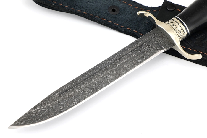 Нож Классика (дамаск, чёрный граб - мельхиор)