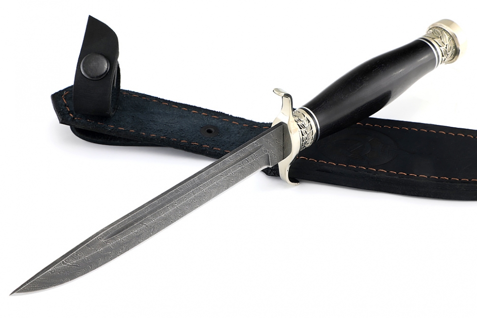 Нож Классика (дамаск, чёрный граб - мельхиор)