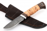 Нож Соболёк (дамаск, береста) - Маленький нож из дамасской стали