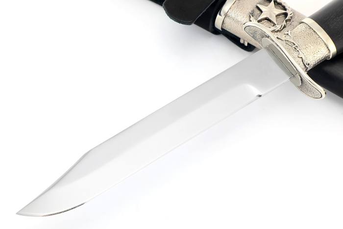 Нож разведчика НР-40 сталь Elmax мельхиор, деревянные ножны черный граб