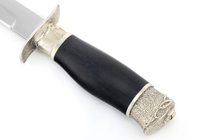 Нож разведчика НР-40 сталь Elmax мельхиор, деревянные ножны черный граб