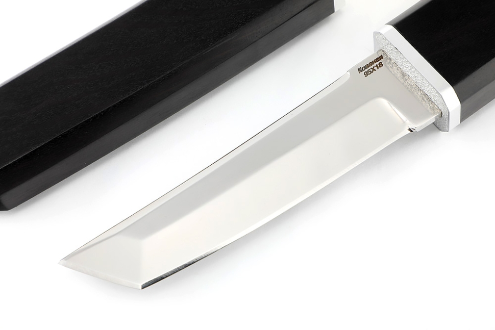 Нож Самурай малый (кованая 95Х18, черный граб, деревянные ножны восьмигранник)