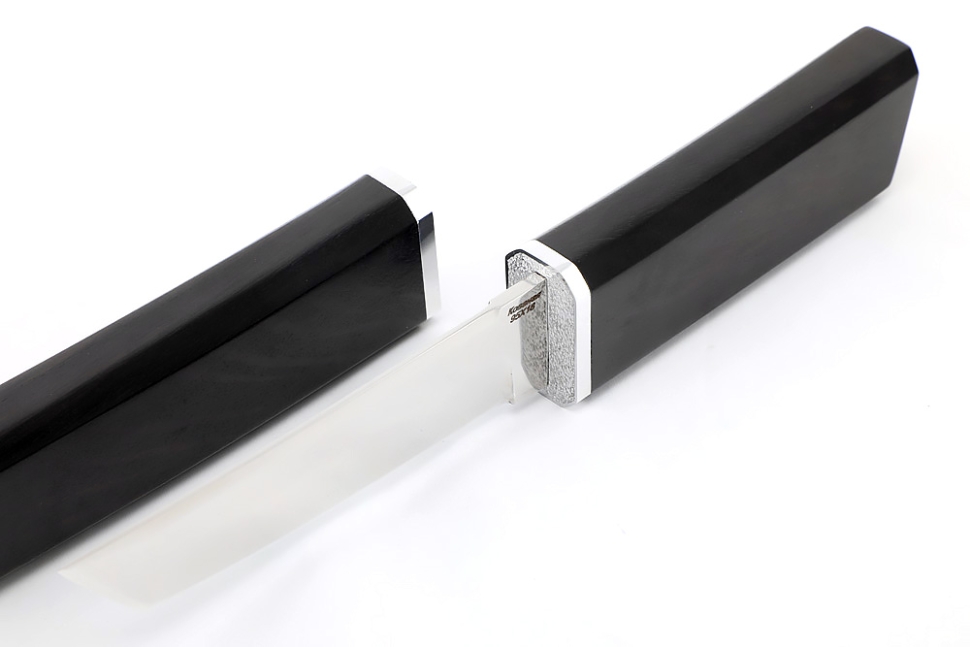 Нож Самурай малый (кованая 95Х18, черный граб, деревянные ножны восьмигранник)