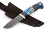 Нож Соболёк (Булат, рукоять стабилизированный кап клёна синий, венге, фибра) - Охотничий нож Соболёк из булатной стали