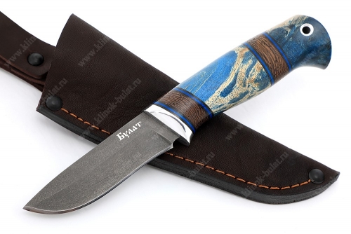 Нож Соболёк (Булат, рукоять стабилизированный кап клёна синий, венге, фибра) 