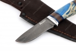 Нож Соболёк (Булат, рукоять стабилизированный кап клёна синий, венге, фибра) - Клинок ножа Соболёк из булатной стали фото